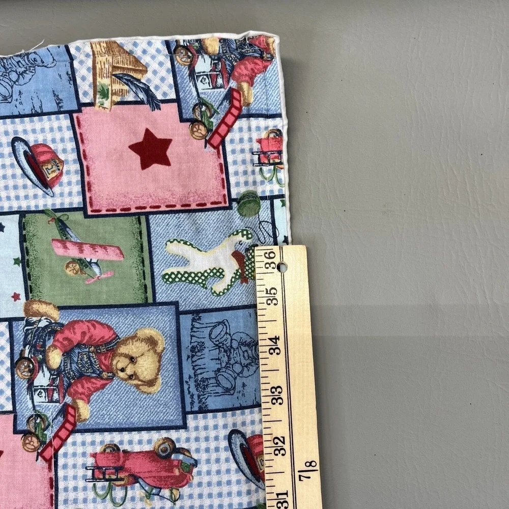 Blue Jean Teddy Toy Allover Fabric Vintage Baby Blanket Quilt 25